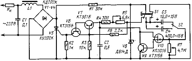 Транзисторный регулятор напряжения. Схема, описание